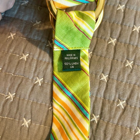 Lauren Ralph Lauren Green Striped Linen Belt - Picture 3 of 5